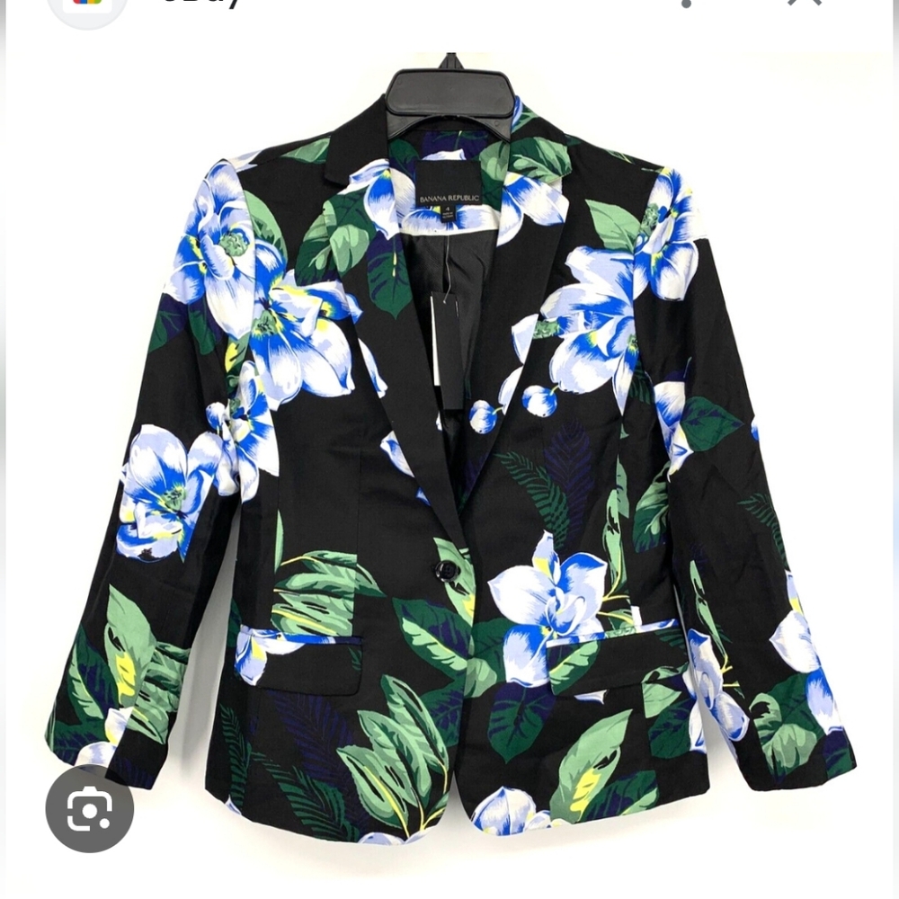 Banana Republic Black Blazer with Blue Floral Design